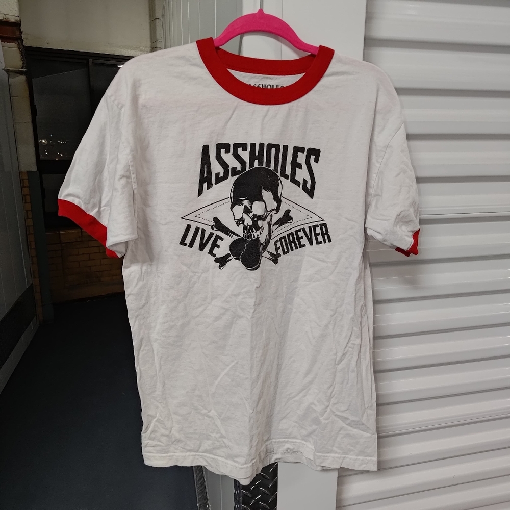 Assholes Live Forever Ringer Crewneck Short Sleeve T Shirt L
